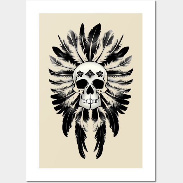 skull with feathers Wall Art by BeeFlash